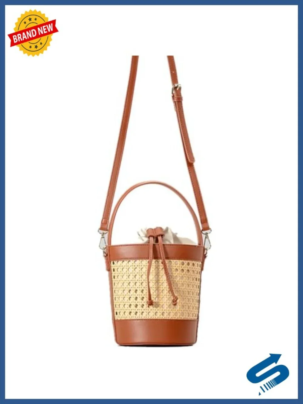 Woven Straw Tote Bag for Women, Summer Beach Crossbody, Natural Rattan Purse